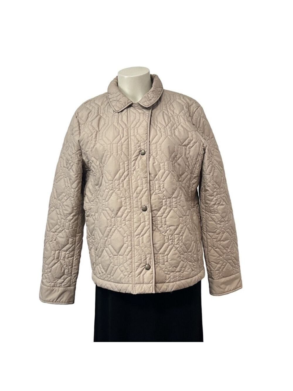 Lands’ End Beige Quilted Jacket Primaloft Insulated Women’s L/P 14–16